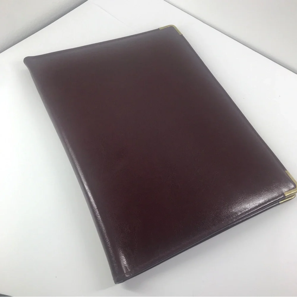 Brown Leather Portfolio Folder Document Business Card Holder  Note Pad